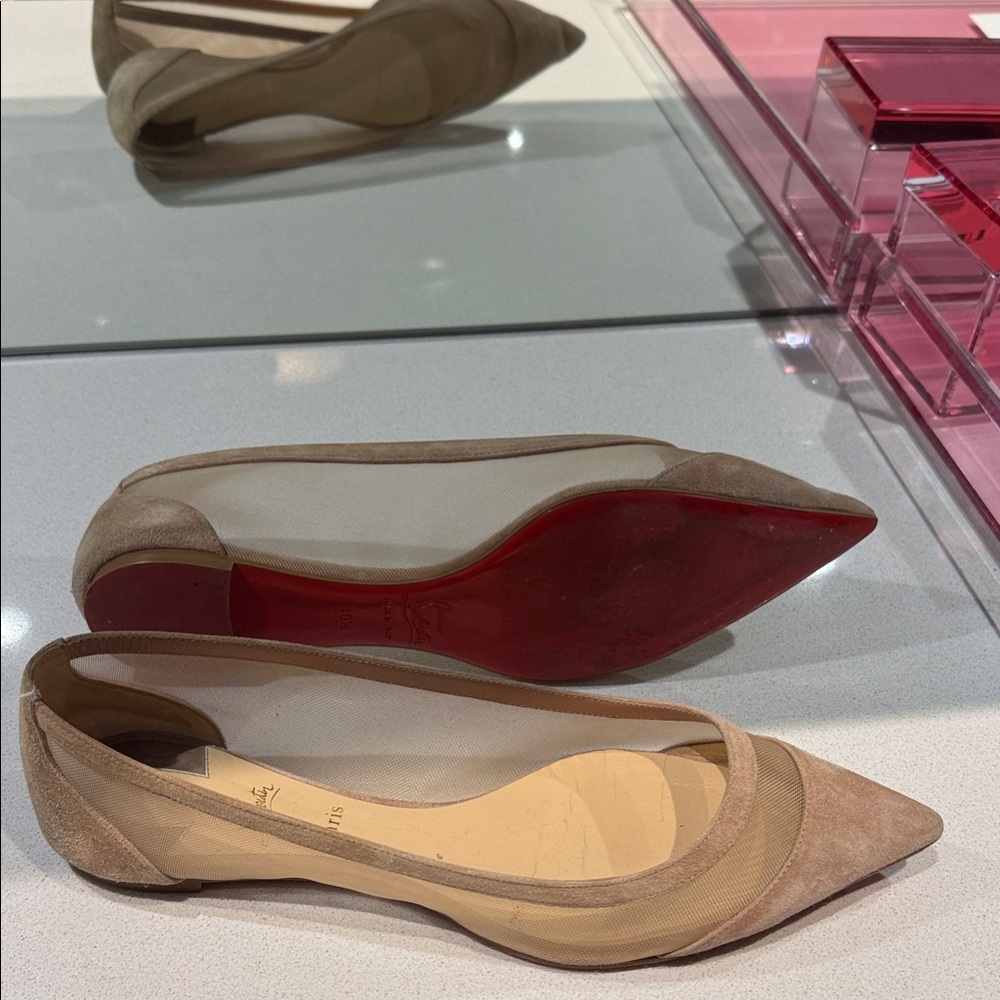 Christian Louboutin Galativi Tan Mesh Flats